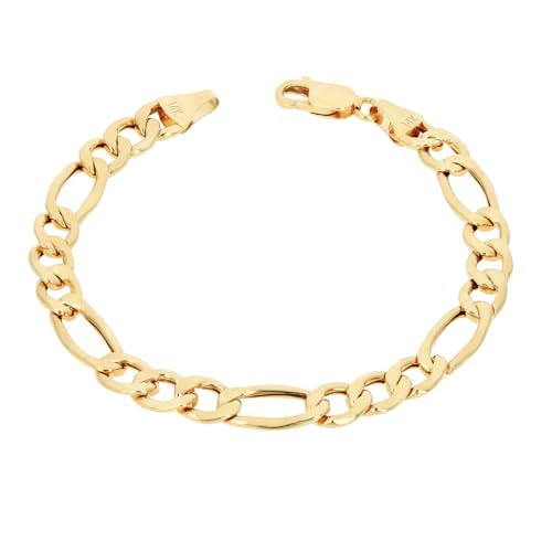 Nuragold 14k Real Yellow Gold Figaro Link 7.5mm Chain Bracelet (7"-9") - 8.5"