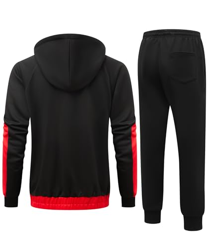 Little Beauty Men's Tracksuits Casual Sweat Track Suits Full Zip 2 Pieces Sweatsuits Long Sleeve Jogging Workout Sports Set Red Black,XL