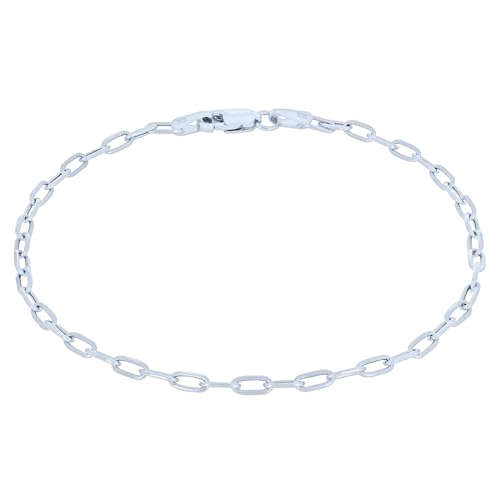 Nuragold 10k Real White Gold Paperclip 2mm Elongated Cable Link Bracelet (7"-8") Dainty Italian Jewelry for Men & Women - 7.5"
