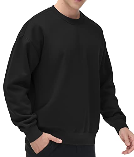 THE GYM PEOPLE Men's Fleece Crewneck Sweatshirt Thick Loose fit Soft Basic Pullover Sweatshirt(Black, X-Large)