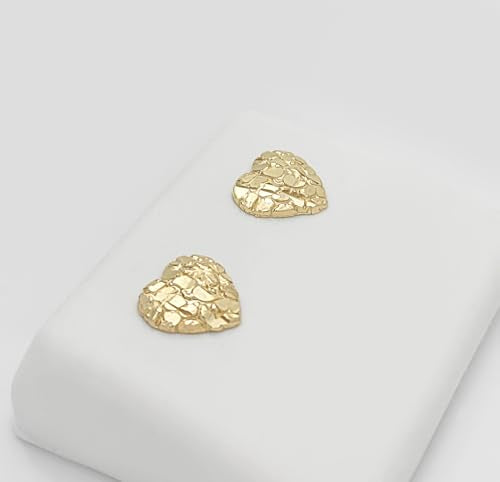 10K Yellow Gold Diamond Cut Nugget Heart Earrings 10 mm