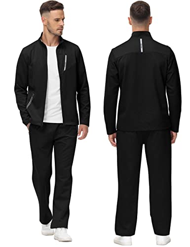 MoFiz Men's Tracksuits Full Zip Track Suits For men Solid Jogger Sets Windbreakers Jacket Track Pants 2 Piece Sets With 5 Pockets Classic Black L