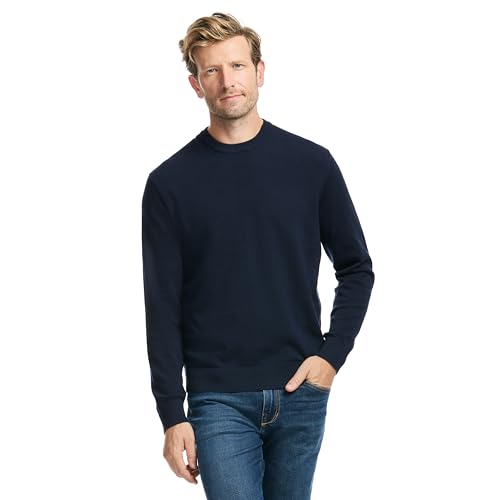 SAKS Fifth Avenue Men's Jersey Stitch Crewneck Sweater, Premium Cotton Blend Knit Top, Classic-Fit & Richly Detailed, Navy, L