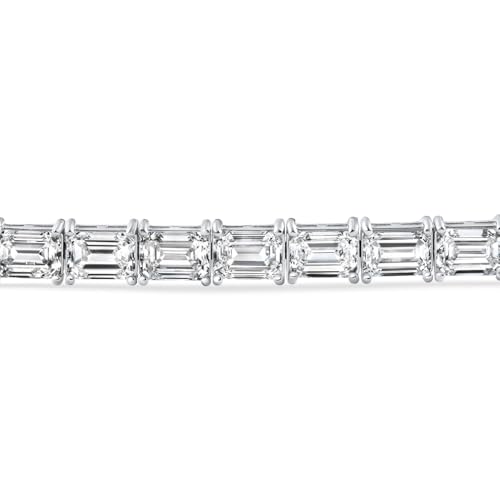 26Ct Emerald Cut Diamond East West Tennis Bracelet 14k Gold Lab Created 7"