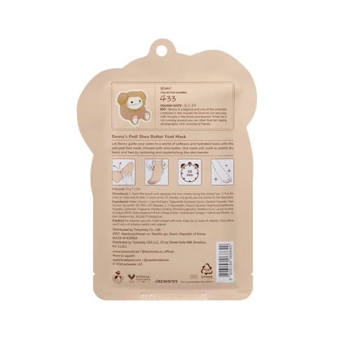 TONYMOLY x Squishmallows Benny Shea Butter Foot Mask Set of 3 – Hydrating & Moisturizing Pedi Treatment for Dry, Cracked Heels and Callused Feet – Nourishing Softening Self Care Skincare Gift