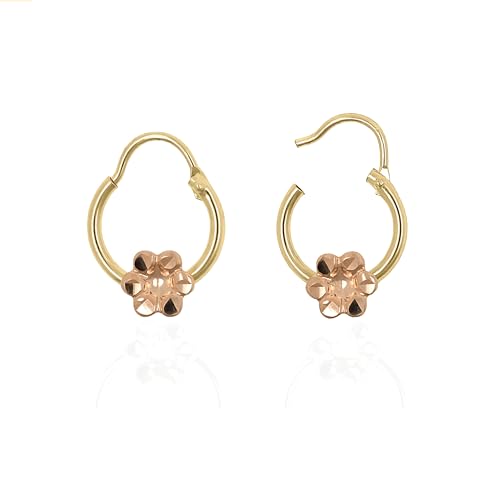 Hoberta Real Yellow10k Gold Hoop Earrings for Women And Mom| Lightweight Hoops Solid Jewelry for Hypoallergenic & sensitive ears Round Original 10 Karat for Christmas Gifts (Real 10K Yellow Gold Flower(12mm)