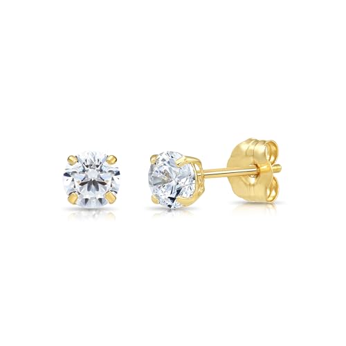 14k Yellow Gold Solitaire Round Cubic Zirconia Stud Earrings Pushbacks 3mm