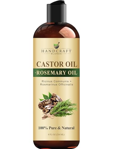 Handcraft Blends Castor Oil with Rosemary Oil 8 Fl Oz | 100% Pure and Natural | Premium Grade Carrier Oil | Hair, Eyelashes and Eyebrows | Hair and Body