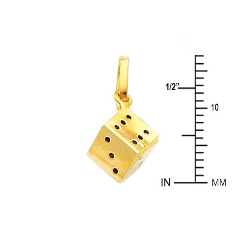 The World Jewelry Center 14k Real Yellow Gold Dice Pendant with 0.65mm Box Link Chain Necklace - 18"