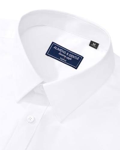 Alimens & Gentle Mens Dress Shirts Regular Fit Stretch Stain Shield Long Sleeve Solid Business Wedding White Button Down Shirts,White,Large