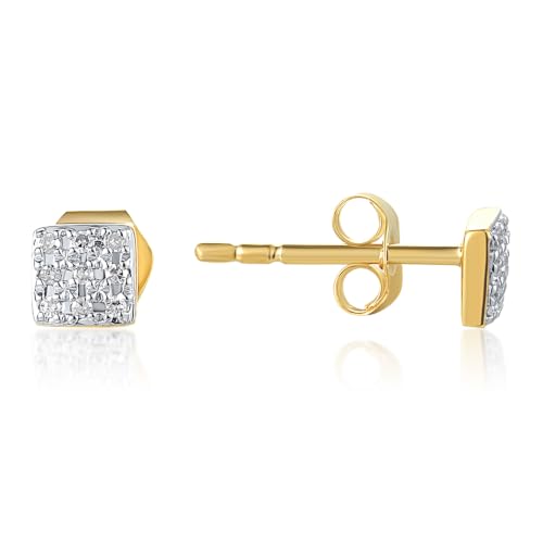 Santuzza 10K Yellow Solid Gold Genuine Diamond Dainty Square Stud Earrings for Women