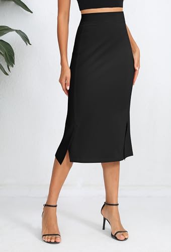 Urban CoCo Women's Stretch Office Fishtail Pencil Skirt High Waist Bodycon Midi Skirt with Slit (Black,M)