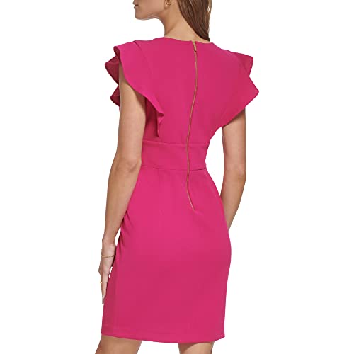 DKNY Women's V-Neck Ruffle Sleeve Dress, Pink Glass, 2