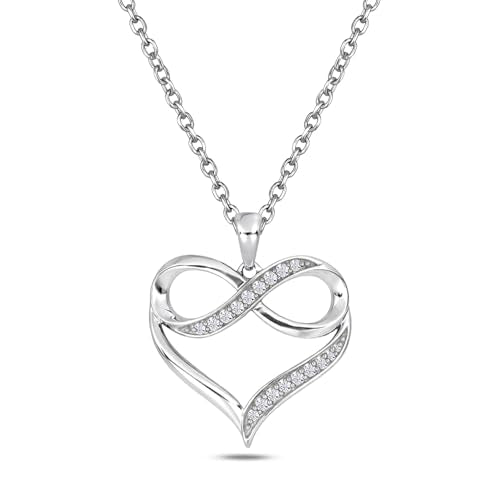 Cali Trove 1/4Ct White Natural Diamond Infinity Necklace for Women in 10K Solid White Gold, Heart Necklace Pendant, Jewelry for Women, Elegant Gift For Her | Women's Jewelry (0.25 Cttw, I-J/I1-I2)