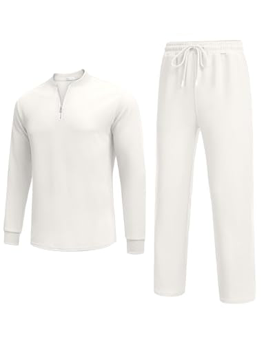 COOFANDY Men's Quarter Zip Polo Sweatsuit Polo 2 Piece Set Jogging Outfits Tracksuit Athletic Pants and Long Sleeve Casual Sports Set