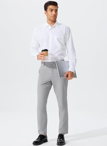 QPNGRP Men's Golf Pants 30"/32"/34" Inseam Lightweight Stretch Work Dress Pants LightGrey 32Wx32L