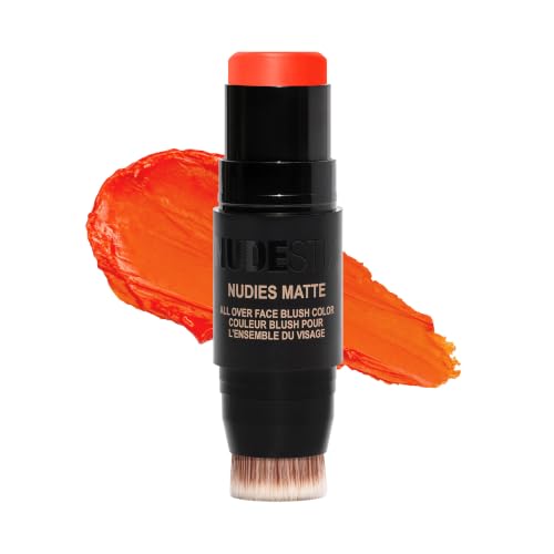 Nudestix Nudies Blush Stick – 3-in-1 Cream Blush for Cheeks, Eyes & Lips with Built-In Brush | Soft Matte Finish for a Natural Flush | Clean, Vegan & Travel-Friendly Makeup (Picante)