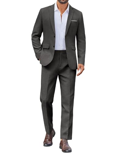 COOFANDY 2 Piece Set for Men Prom Wedding Suits Two Button Blazer Jacket Pants Dark Gray