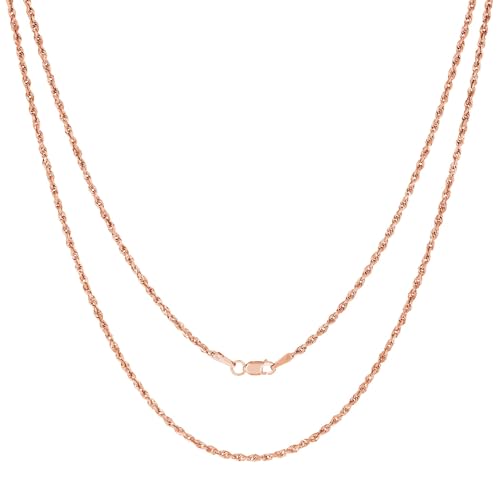 Nuragold 14k Real Rose Gold 1.8mm Rope Chain Diamond Cut Necklace (16"-30") - 24"