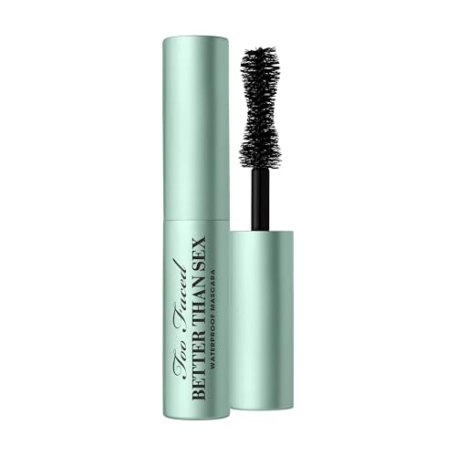 Too Faced Better Than Sex Waterproof Mascara | Volumizing and Lengthening Waterproof Mascara + Hourglass Brush | Formula for Dramatic Lashes | Cruelty-Free Eye Makeup, Black, Travel Size, 0.17 Fl Oz