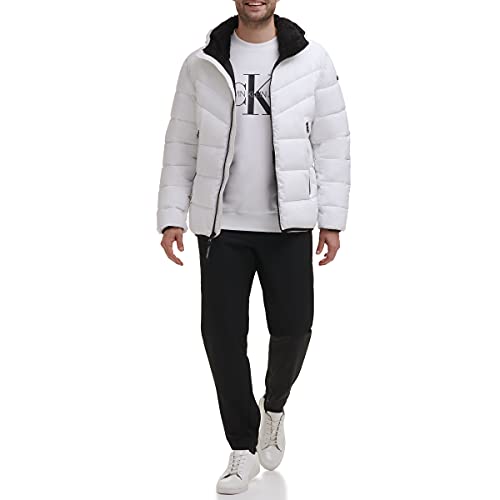 Calvin Klein Men's Hooded Stretch Jacket, White, Medium