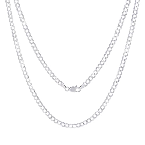 Nuragold 14K Real White Gold Cuban Curb Solid Italian Link Chain Necklace - 24",4mm