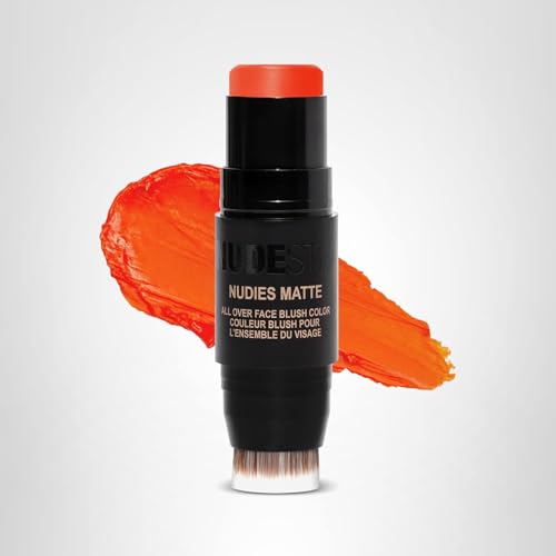 Nudestix Nudies Blush Stick – 3-in-1 Cream Blush for Cheeks, Eyes & Lips with Built-In Brush | Soft Matte Finish for a Natural Flush | Clean, Vegan & Travel-Friendly Makeup (Picante)