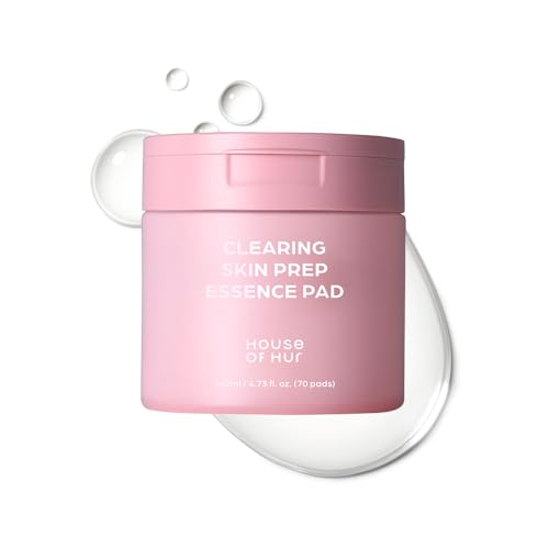 House of Hur Clearing Skin Prep Essence Pads – Fungal Acne Safe AHA BHA PHA Exfoliating Toner Pads with Red Beet Extract – Alcohol-Free, Fragrance-Free – Korean Skincare – 70 Pads (140 ml)