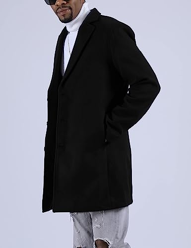 Springrain Men's Wool Blend Pea Coat Notched Collar Single Breasted Overcoat Warm Winter Trench Coat(Black-XS)