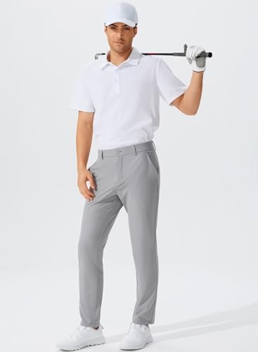 QPNGRP Men's Golf Pants 30"/32"/34" Inseam Lightweight Stretch Work Dress Pants LightGrey 32Wx32L