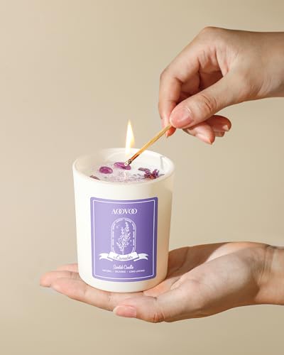 AOOVOO Lavender Candles Set for Women - 4 Pack Candles for Home Scented, Aromatherapy Candle with Crystals Inside, 28 oz 200 Hour Long Lasting, Birthday Gifts Mothers Day Candle for Women Mom