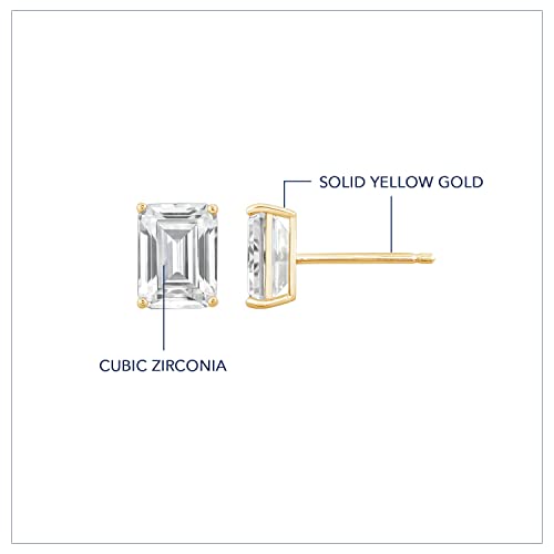 DIAMONBLISS 10K or 14K Real Solid Gold Stud Earrings for Women | White or Yellow Gold Emerald Cut Solitaire Studs | 0.5 to 4 Carat Cubic Zirconia CZ Diamond Simulant