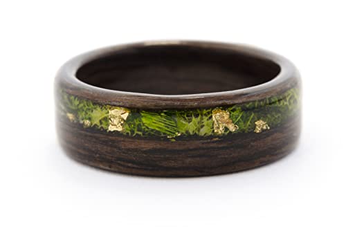 VyTvir Wood Ring for Men Wedding Band with Green Moss Mens Wedding Ring
