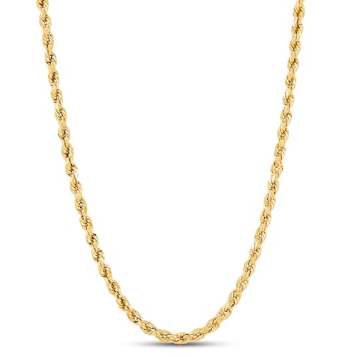 SHOP WGS 2MM 14K Solid Yellow Gold Rope Chain Necklace for Men & Women