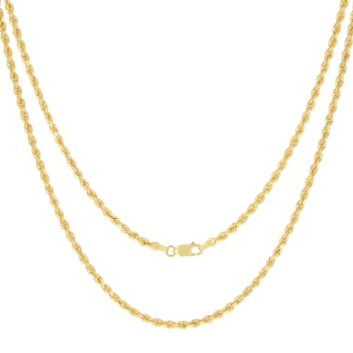 Nuragold 10k Real Yellow Gold Rope Chain Solid Diamond Cut Necklace - 3mm - 20"