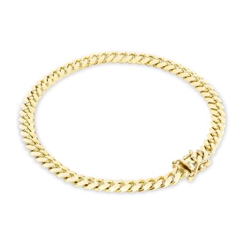 Nuragold 18k Real Yellow Gold Miami Cuban Link 4mm Solid Chain Bracelet - 7.5"