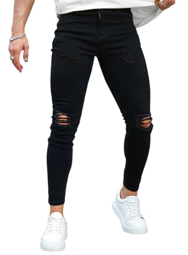 GINGTTO Ripped Jeans Men Stretch Mens Skinny Jeans with Holes Black 36W30L