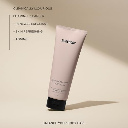 Nudestix Exfoliating Butter Body Wash – 3-in-1 Foaming Cleanser, Body Scrub & Skin Renewing Treatment with Salt, AHA/BHA & Tangerine Butter | Clean, Vegan & Scented with Lavender & Bergamot