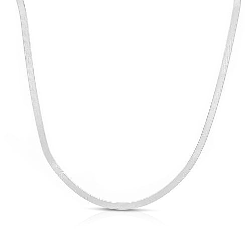 Floreo 14k White Gold 3mm Solid Herringbone Chain Necklace and Bracelet Set, 16 Inch Necklace, 7 Inch Bracelet