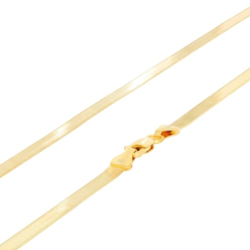 Nuragold 14k Real Yellow Gold Herringbone 3mm Chain Flexible Necklace - 20"