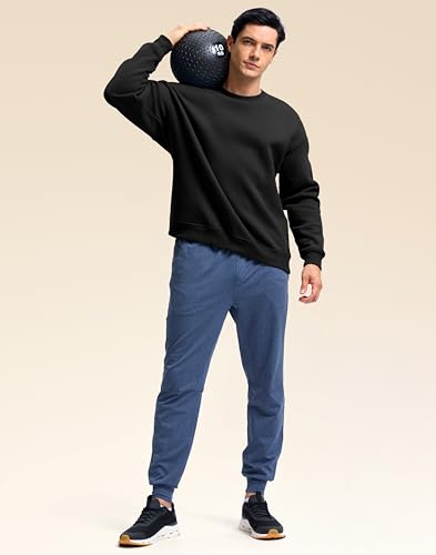 Soothfeel Mens Fleece Lined Crewneck Sweatshirt Cotton Pullover Sweater Athletic Workout Casual Oversized Warm Shirts for Men Black M
