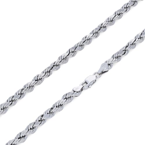 Nuragold 10k Real White Gold 4mm Rope Chain Diamond Cut Bracelet (7"-9") - 7.5"