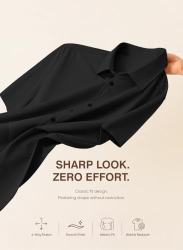 JMIERR Muscle Dress Shirts for Men Muscle Fit Stretch Casual Button Down Short Sleeve Wrinkle-Free Shirt,M,Black