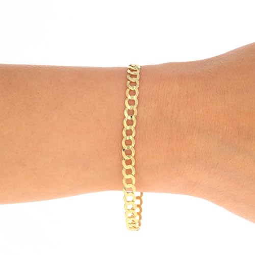 Nuragold 14k Real Yellow Gold Cuban Curb Solid Link Chain Bracelet - 5mm - 9"