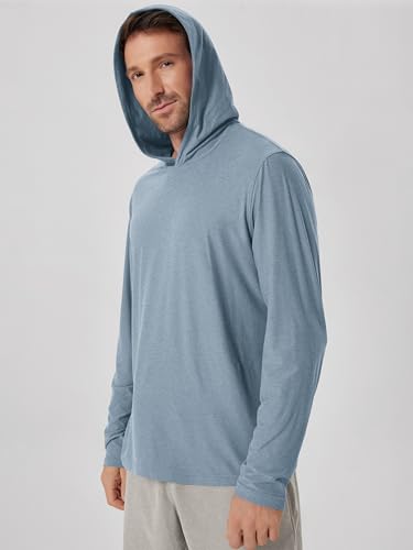 ODODOS Men's Long Sleeve Hoodie - odSTRATUM Tech Performance Pullover - Ultra Soft Moisture Wicking UPF 50+ Top, Dusty Blue Heather, X-Large