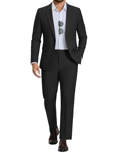 COOFANDY Men's Suits Regular Fit 2 Piece Suit Set Casual Blazer and Pants for Wedding Prom Party Dinner Business Black