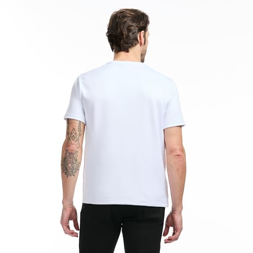 SAKS Fifth Avenue Men's Short Sleeve Classic Luxe Jersey Crewneck T-Shirt, Premium Cotton Knit Top, Classic-Fit & Richly Detailed, White, M