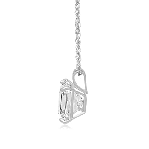 Jewelili 10K White Gold Cubic Zirconia Pendant Necklace for Women