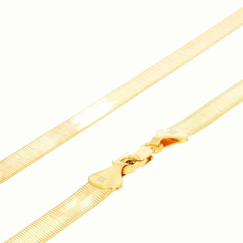 Nuragold 10k Real Yellow Gold Herringbone 7mm Chain Flexible Necklace - 18"