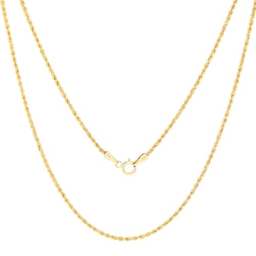 Nuragold 10k Real Yellow Gold Rope Chain Diamond Cut Thin Necklace - 1.5mm - 18"